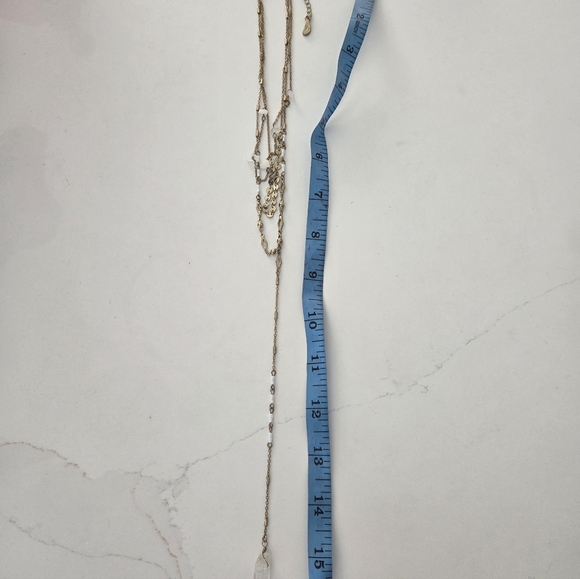 Free People Layered Gold Tone Necklace w/ Quartz Lariat Boho Festival - Picture 13 of 14